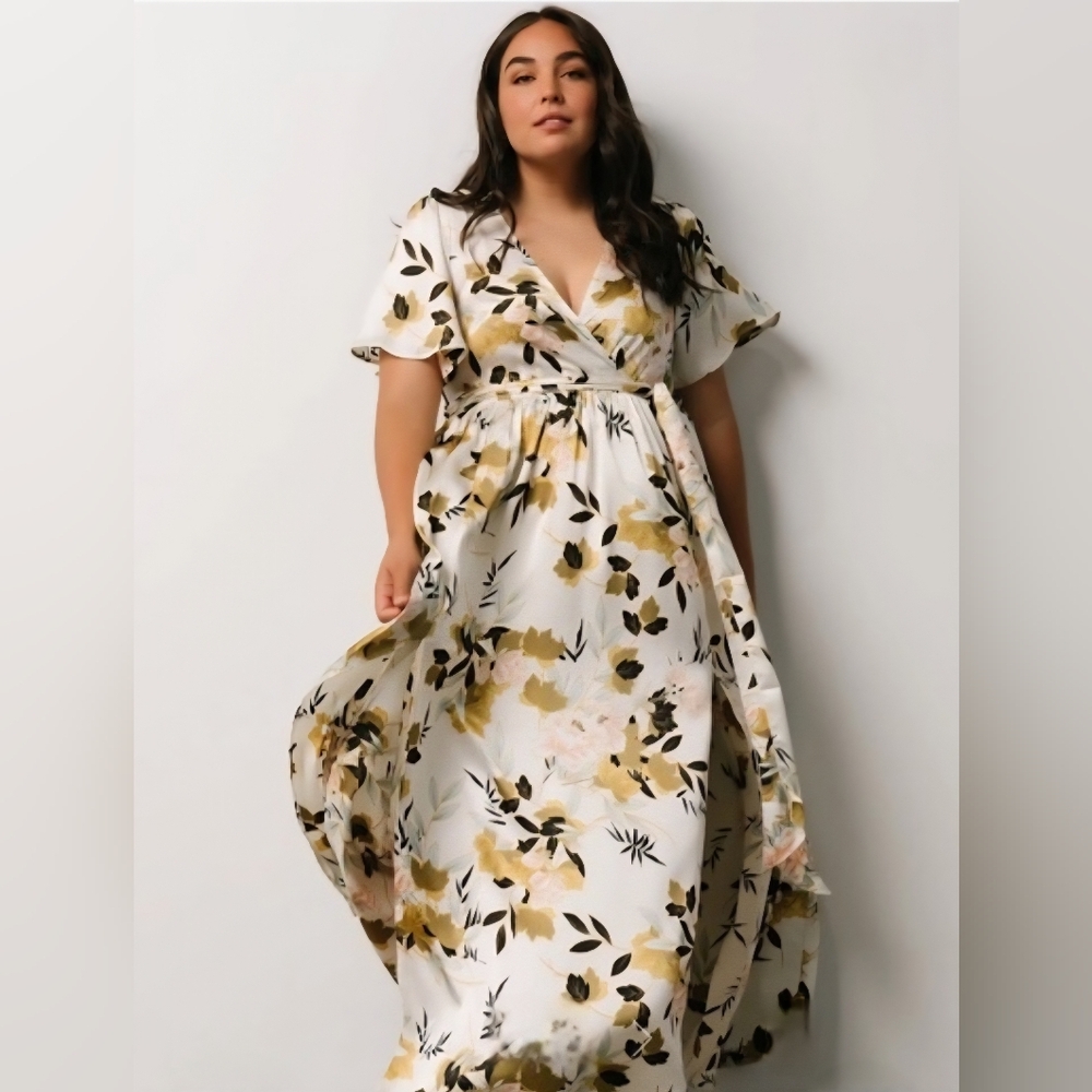 Baltic Born Sicily Satin Maxi Dress In Off White Floral *Missing Belt*